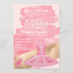 Invitation Ballerina en or rose de filles Brushstrokies Anniv
