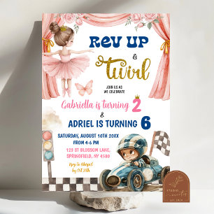 Invitation Ballerina et voitures de course Jour d'anniversair