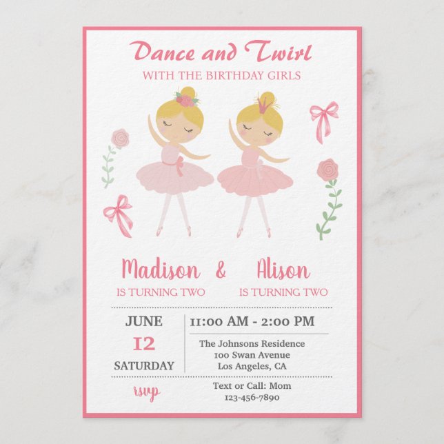 Invitation Ballerina Girl Joint Birthday Party (Devant)