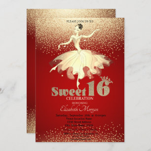 Invitation Ballerina, Gold Confetti Parties scintillant Rouge
