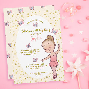 Invitation Ballerina Gold Sparkles Anniversaire Fête Invitati