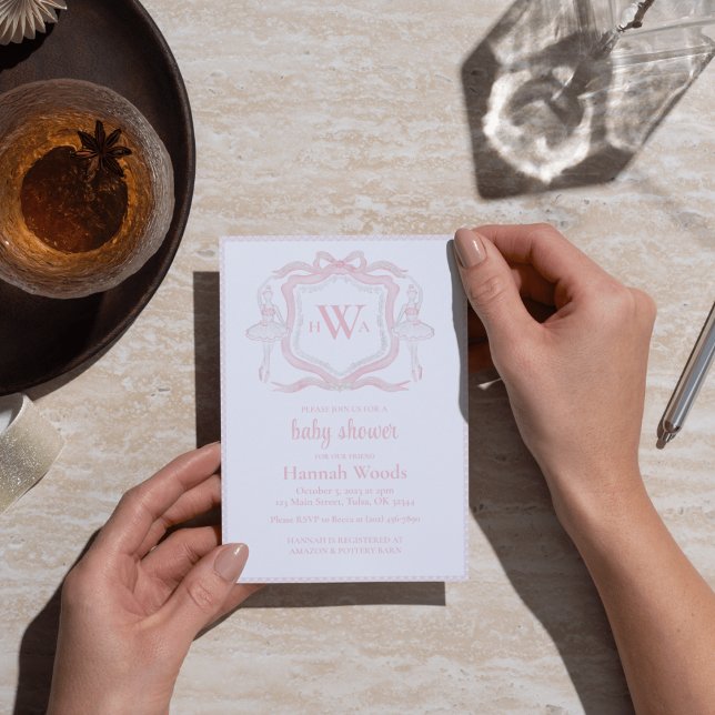 Invitation Ballerina Monogram Grandmillennial Baby shower (Créateur téléchargé)