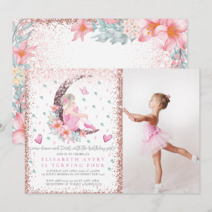 Invitation Ballerina Moon Pastel Parties scintillant rose Ann