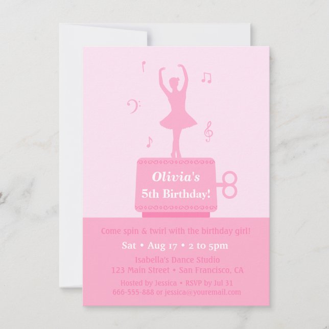 Invitation Ballerina Music Box Fille fête d'anniversaire (Devant)
