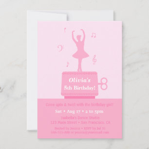 Invitation Ballerina Music Box Fille fête d'anniversaire