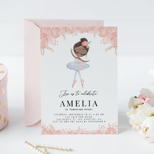 Invitation Ballerina noire en robe blanche Fleur Anniversaire