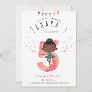 Invitation Ballerina noire rayonnante 5e anniversaire