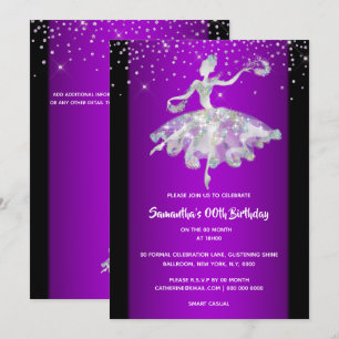 Invitation Ballerina parties scintillant dansante violet fill