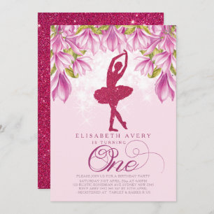 Invitation Ballerina Parties scintillant rose premier anniver
