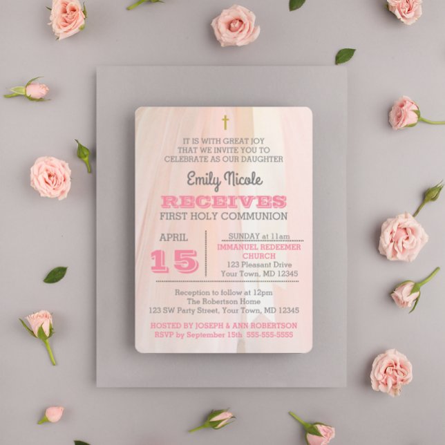 Invitation Ballerina Pink Première Sainte Communion Invitatio (Créateur téléchargé)