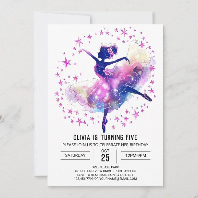 Invitation Ballerina pour enfants à imprimer Anniversaire (Devant)