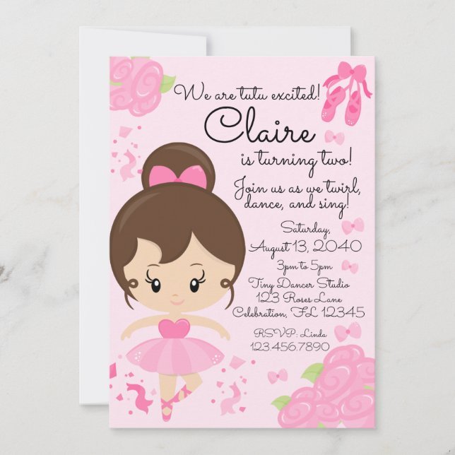 Invitation Ballerina rose Ballet Tutu Anniversaire (Devant)