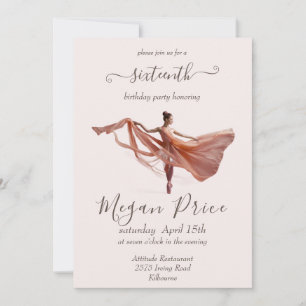 Invitation Ballerina rose et brun, seize ans