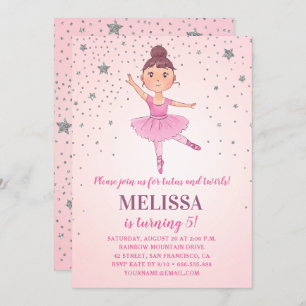 Invitation Ballerina Rose Etoiles d'argent mignonne   Fille A