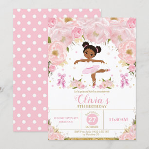 Invitation Ballerina rose florale Anniversaire Tutu Ballet Da