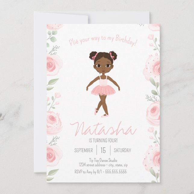 Invitation Ballerina rose florale Anniversaire Tutu Ballet Da (Devant)