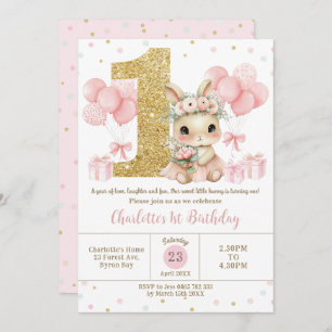 Invitation Ballerina rose mignonne lapin 1er anniversaire un