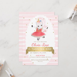 Invitation Ballerina rose mignonne Unicorn Gold Girl Annivers