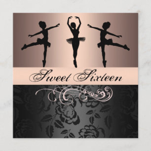 Invitation Ballerina rose/noir Sweet 16 Anniversaire Invitati