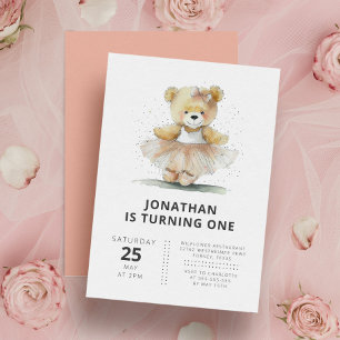 Invitation Ballerina Teddy Bear Moderne Simple Anniversaire d