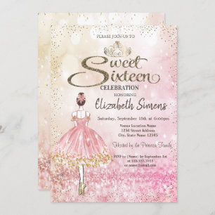 Invitation Ballerina, Tiara Princess Bokeh Sweet 16