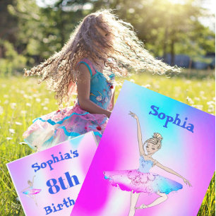 Invitation Ballerina Tie Dye Purple Blue Age Anniversaire