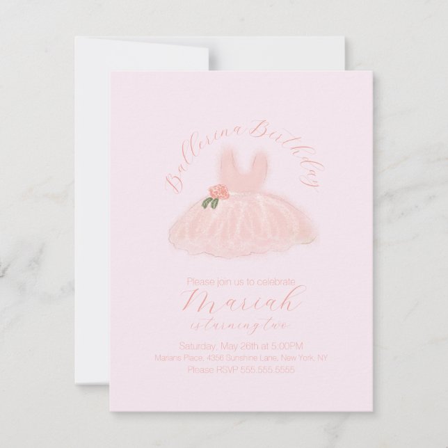 Invitation Ballerina Tutu Fille Anniversaire N'importe quel â (Devant)