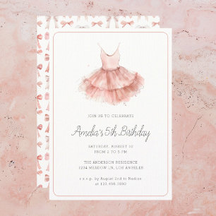Invitation Ballerina Tutu mignonne Rose blush Girl 5e anniver