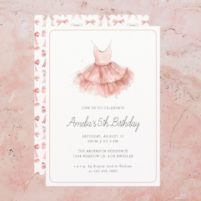 Invitation Ballerina Tutu mignonne Rose blush Girl 5e anniver (Créateur téléchargé)