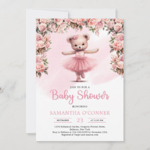Invitation Ballerina tutu rose fille ours en peluche rousse r