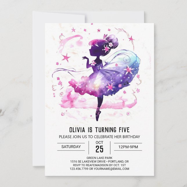 Invitation Ballerina Whimsical Personnalisé Anniversaire (Devant)