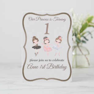 Invitation Ballerinas Rose Pretty Grey Princess 1er anniversa