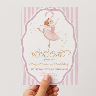 Invitation Ballerine 2e anniversaire rayures tutu mignon