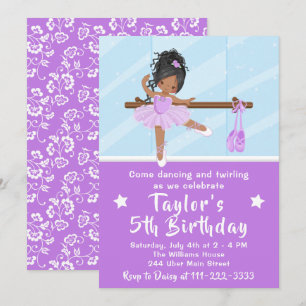 Invitation Ballerine Afro-Américaine Anniversaire en Tutu Vio