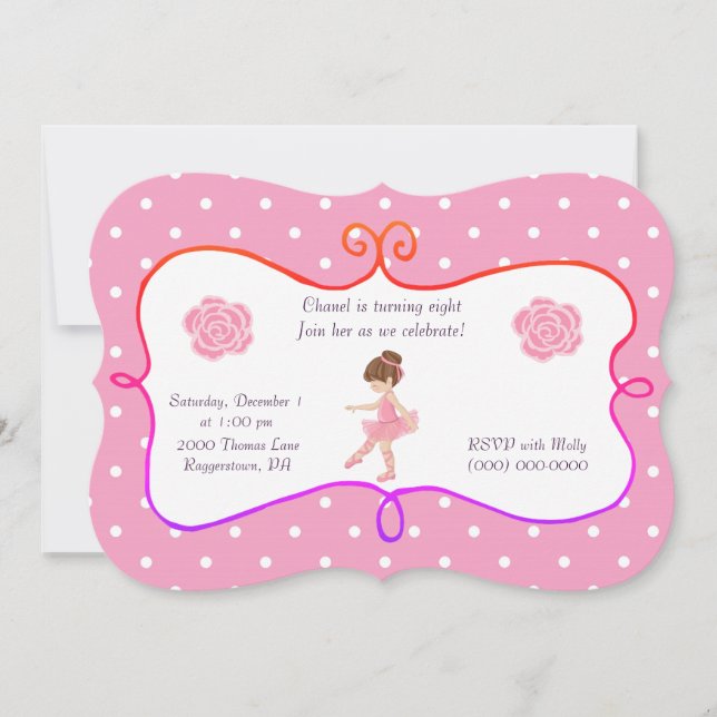Invitation Ballerine Anniversaire Rose (Devant)