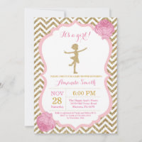 Ballerine Baby Shower Rose et Paillettes Dorées