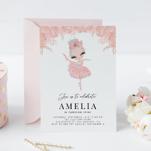 Invitation Ballerine blonde dans l'anniversaire floral de