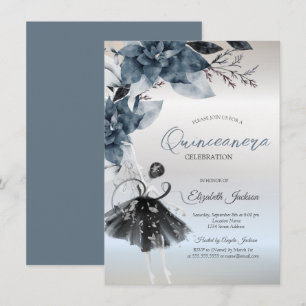 Invitation Ballerine Fleurs d'Hiver Argent Quinceanera