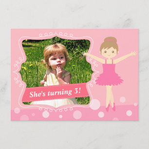Invitation Ballerine mignonne, fête d'anniversaire rose de