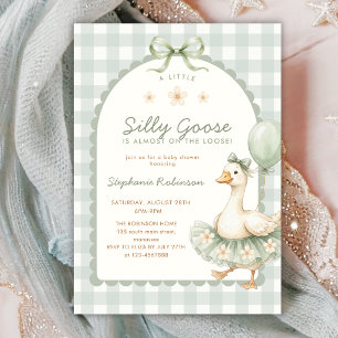 Invitation Ballerine Oie Ridicule Gingham Sauge Baby Shower