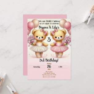 Invitation Ballerine Petits Pieds Brillants Ours Jumeaux Fête