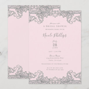 Invitation Ballerine Rose Dentelle Argentée Élégante Cérémoni