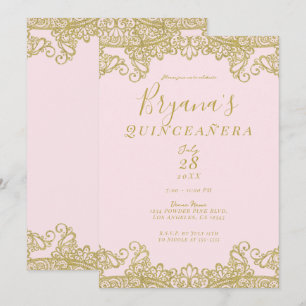 Invitation Ballérine Rose Gold Paillettes Dentelle Quinceañer