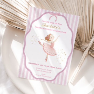 Invitation Ballerine tout âge Anniversaire, fille rayures bal