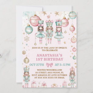 Invitation Ballerines roses de Noël pour 1er anniversaire