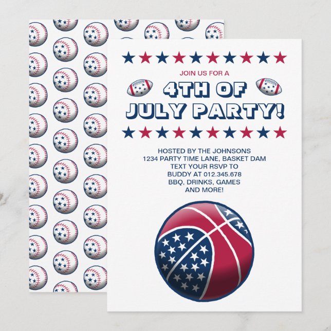 Invitation Balles de fête du 4 juillet (Devant / Derrière)