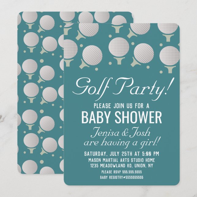 Invitation Balles de Golf Modernes Fête de Naissance Bébé Ble (Devant / Derrière)