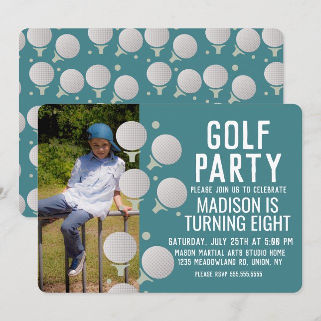 Invitation Balles de Mini Golf Moderne Photo d'anniversaire (Devant / Derrière)
