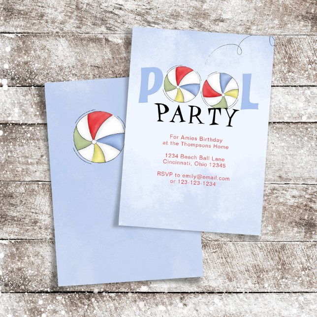 Invitation Balles de plage personnalisées pour fête au bord d (Pool party custom invitation template)