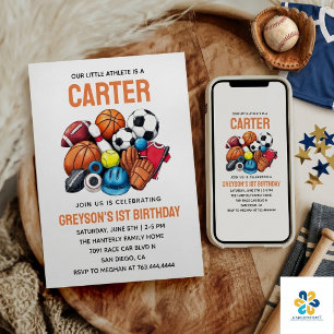 Invitation Balles de Sport pour Garçons Modernes Anniversaire